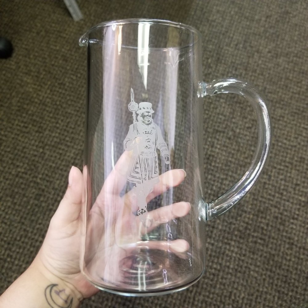 Beefeater Gin Liquor Etched Logo Clear Glass Pitcher